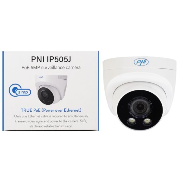 PNI IP505J 5MP 2.8mm PoE Куполна Камера за видеонаблюдение Двупосочно аудио