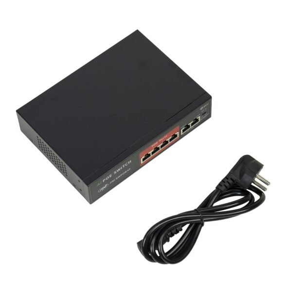 PNI SWPOE42 PoE Суич 4 PoE 100 Mbps порта и 2 UP Link 100 Mbps порта 65W AI Extend функция до 250M 4kV защита от мълнии - Image 4