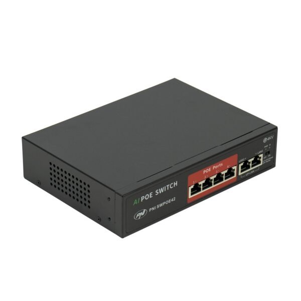 PNI SWPOE42 PoE Суич 4 PoE 100 Mbps порта и 2 UP Link 100 Mbps порта 65W AI Extend функция до 250M 4kV защита от мълнии - Image 5