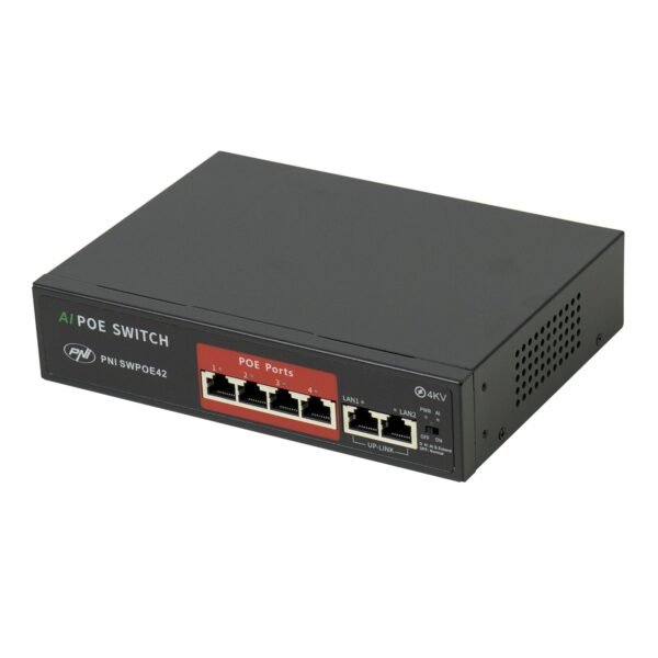PNI SWPOE42 PoE Суич 4 PoE 100 Mbps порта и 2 UP Link 100 Mbps порта 65W AI Extend функция до 250M 4kV защита от мълнии - Image 7