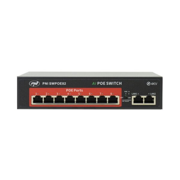 PNI SWPOE82 PoE Суич 8 PoE 100 Mbps порта и 2 UP Link 100 Mbps порта 120W AI Extend функция до 250M 4kV защита от мълнии - Image 3