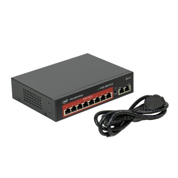 PNI SWPOE82 PoE Суич 8 PoE 100 Mbps порта и 2 UP Link 100 Mbps порта 120W AI Extend функция до 250M 4kV защита от мълнии - Image 6