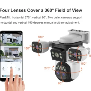 LS VISION 20MP WiFi6 10X PTZ IP66 Външна 720° камера с авто проследяване и 3 екрана, бяла