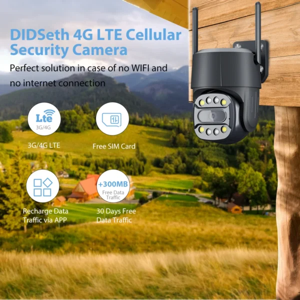 4G LTE Външна Охранителна Камера DIDseth 4MP PTZ, AI, Цветно Нощно Виждане, IP66, Черна - Image 12