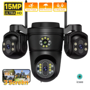 Триобективна WiFi IP Камера 15 MP IP66 Водоустойчива Автоматично проследяване Нощно Виждане iCSee APP