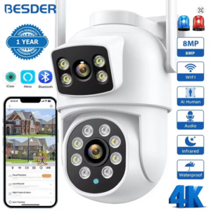 BESDER 4K 8MP WiFi IP Външна PTZ Камера Детекция на хора Двоен обектив Двупосочно аудио iCSee APP