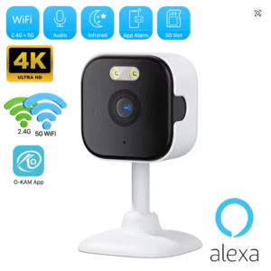 QC3 Мини WiFi HD Смарт охранителна камера 5MP 4K Детекция на движение Двупосочно аудио O-KAM Pro APP Съвместимост с Alexa и Google.