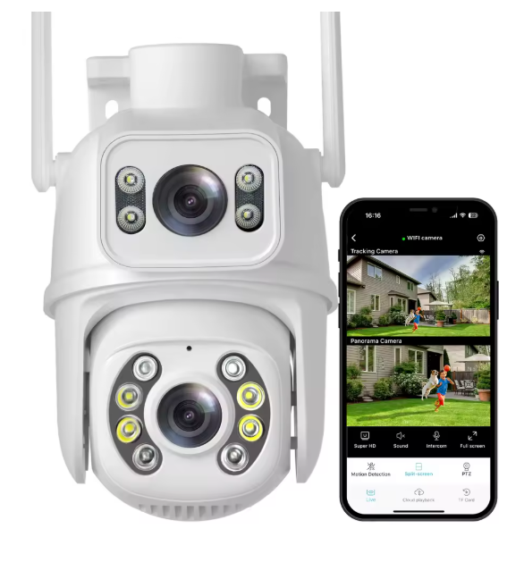 BESDER 4K 8MP WiFi Безжична IP Камера с Двоен обектив Детекция на хора Цветно Нощно виждане iCSee APP