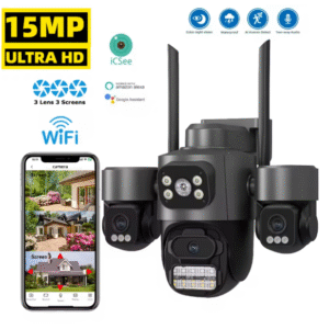 15MP HD WiFi IP Триобективна Водоустойчива Камера AI детекция на хора iCSee APP