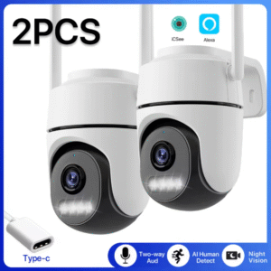 Комплект 2бр. 4MP HD PTZ WiFi IP Камери за видеонаблюдение с Детекция на движение Цветно нощно виждане Аларма iCSee APP