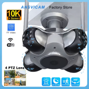 ANSVICAM 10K 20MP HD WiFi IP Четиридисплейна Безжична Външна Камера PTZ с Автоматично Проследяване на Хора UK Plug