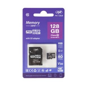 PNI 128GB MicroSD Карта с памет със SD адаптер Class 10 80 Mb/s V30