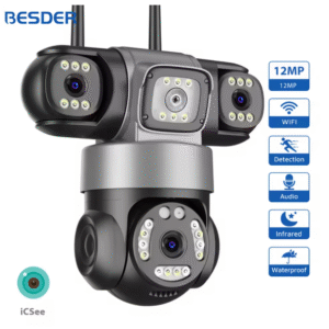 BESDER 12MP WiFi IP камера с PTZ движение Три екрана Нощно виждане 3D пространствен изглед iCSee APP