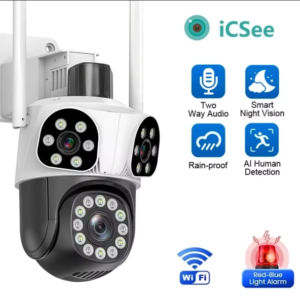 Триобективна 12MP WiFi IP Камера 10Х Zoom Двупосочно аудио Цветно нощно виждане iCSee APP