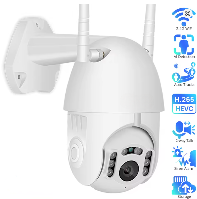 WiFi 1080P 2MP Външна Камера за видеонаблюдение с PTZ Автоматично проследяване Нощно виждане и Двупосочно аудио V380 APP