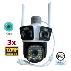 Триобективна 12MP WiFi IP Камера 50 Диода Двупосочно аудио Цветно нощно виждане iCSee APP